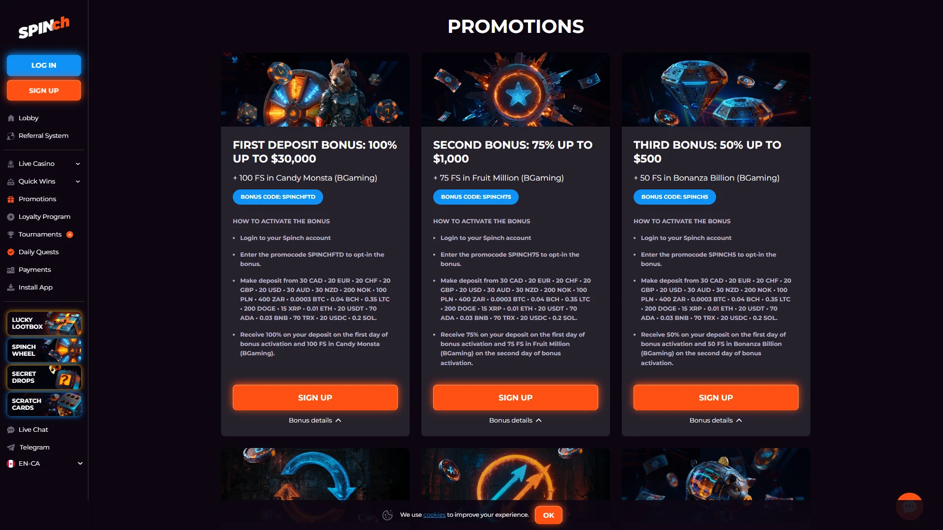 Spinch promotions page